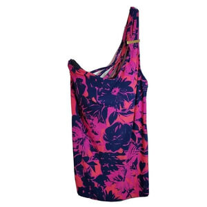 Aqua Green Women’s One-Shoulder Pink Navy Floral Print Dress Size Medium New